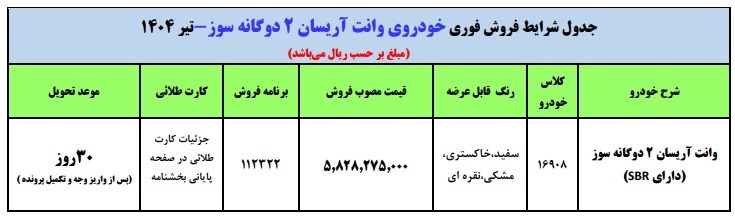 شرایط جدید فروش فوری وانت آریسان
